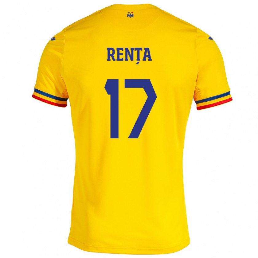 Kandiny Miesten Romania Denis Rența #17 Keltainen Kotipaita 24-26 Lyhythihainen Paita T-Paita