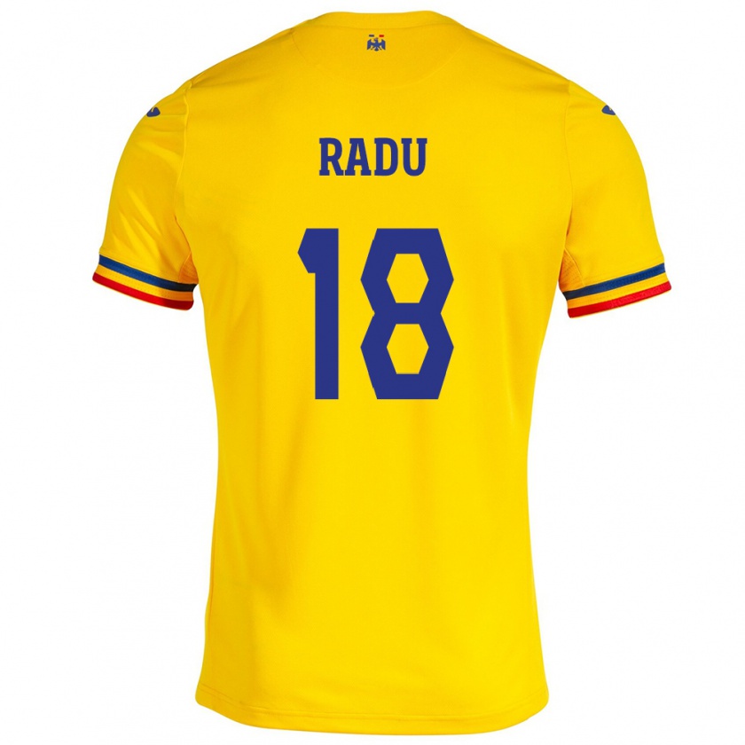 Kandiny Naisten Romania Denis Radu #18 Keltainen Kotipaita 24-26 Lyhythihainen Paita T-Paita