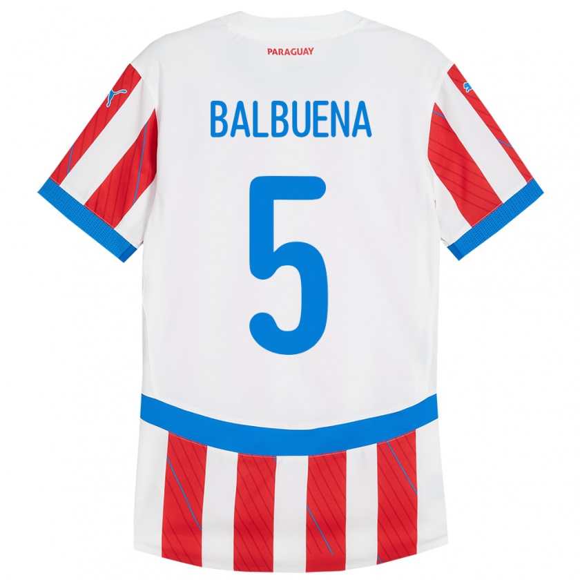 Kandiny Lapset Paraguay Fabián Balbuena #5 Valkoinen Punainen Kotipaita 24-26 Lyhythihainen Paita T-Paita