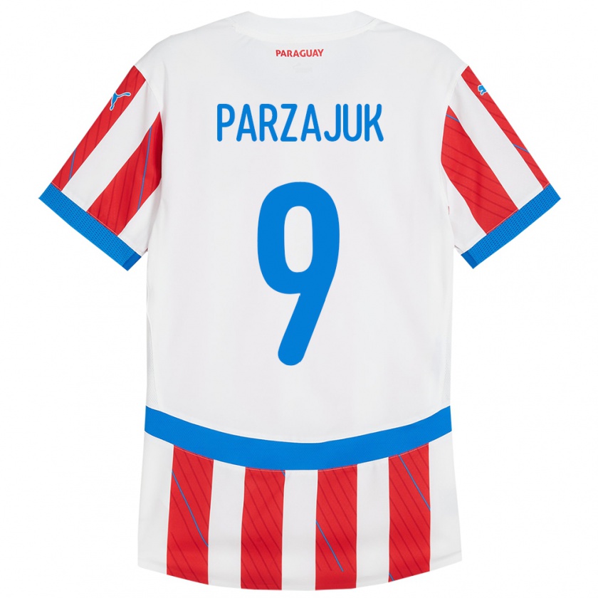 Kandiny Lapset Paraguay Kevin Parzajuk #9 Valkoinen Punainen Kotipaita 24-26 Lyhythihainen Paita T-Paita