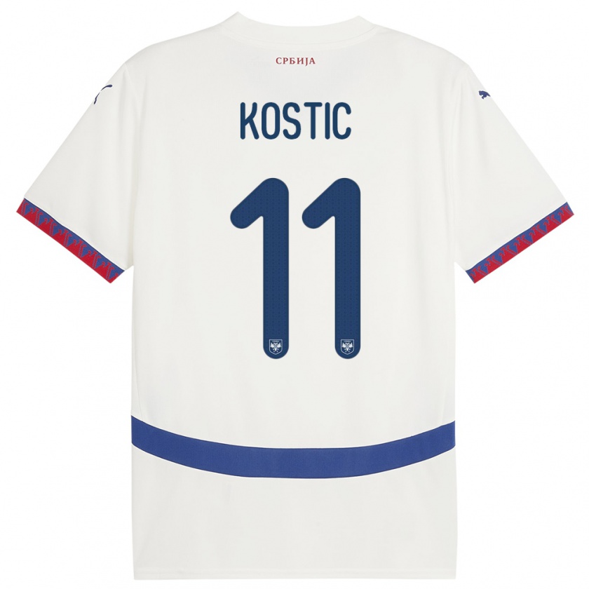 Kandiny Lapset Serbia Filip Kostic #11 Valkoinen Vieraspaita 24-26 Lyhythihainen Paita T-Paita