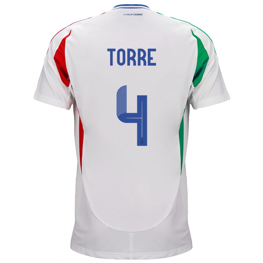 Kandiny Lapset Italia Pietro La Torre #4 Valkoinen Vieraspaita 24-26 Lyhythihainen Paita T-Paita