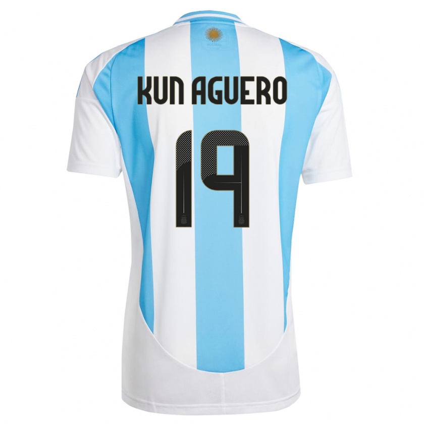 Kandiny Miesten Argentiina Sergio Aguero #19 Valkoinen Sininen Kotipaita 24-26 Lyhythihainen Paita T-Paita