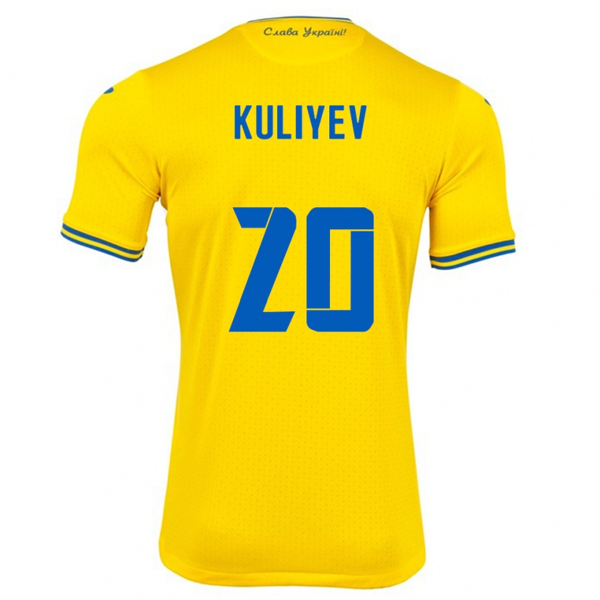 Kandiny Miesten Ukraina Eldar Kuliyev #20 Keltainen Kotipaita 24-26 Lyhythihainen Paita T-Paita