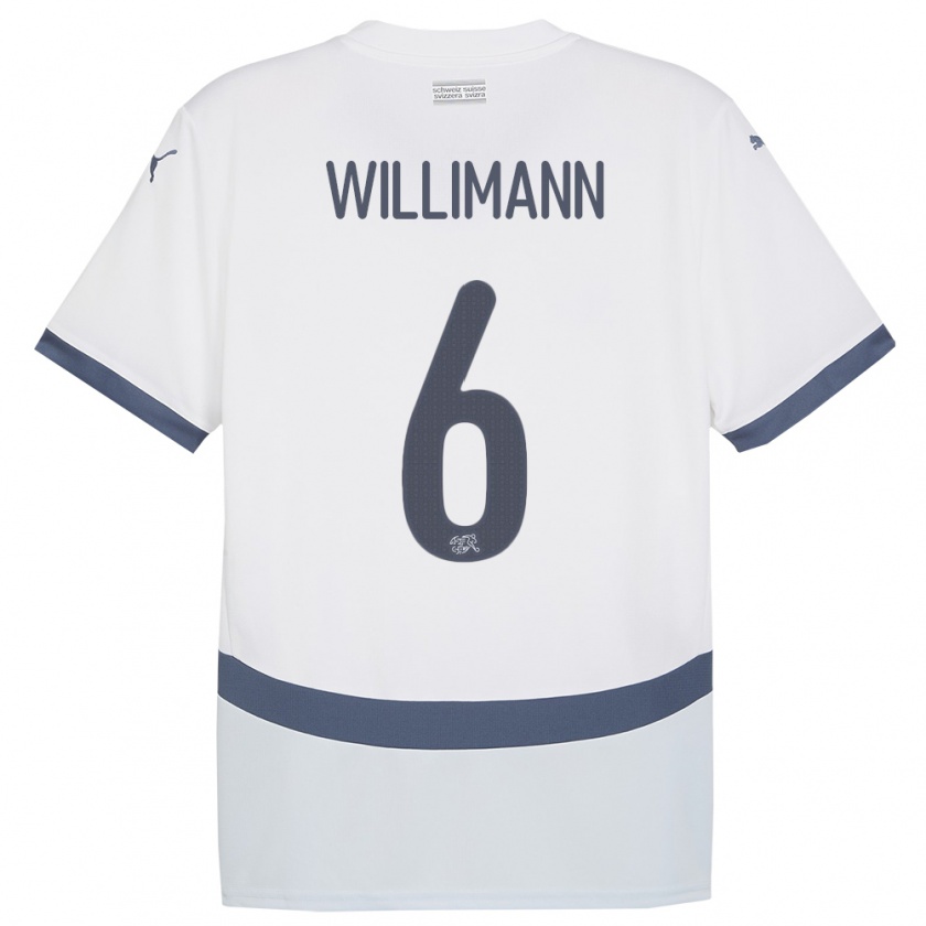 Kandiny Miesten Sveitsi Mauricio Willimann #6 Valkoinen Vieraspaita 24-26 Lyhythihainen Paita T-Paita