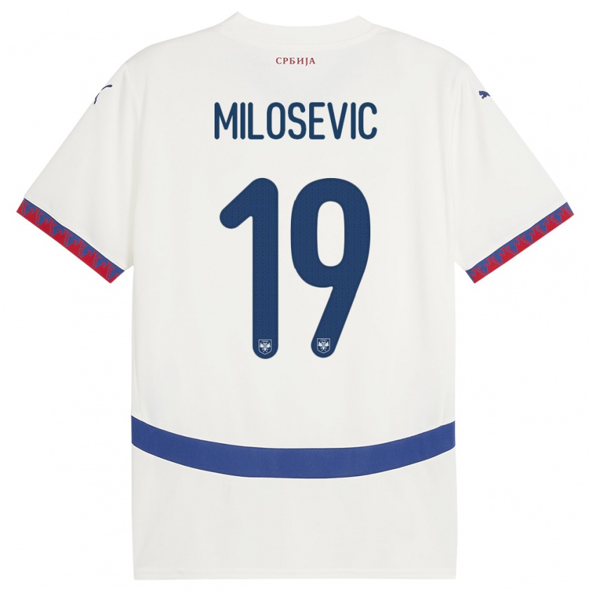 Kandiny Miesten Serbia Jovan Milosevic #19 Valkoinen Vieraspaita 24-26 Lyhythihainen Paita T-Paita