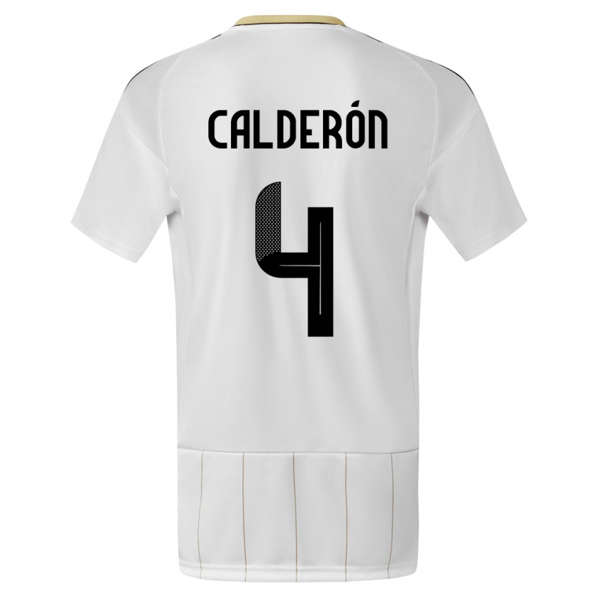 Kandiny Miesten Costa Rica Brandon Calderon #4 Valkoinen Vieraspaita 24-26 Lyhythihainen Paita T-Paita