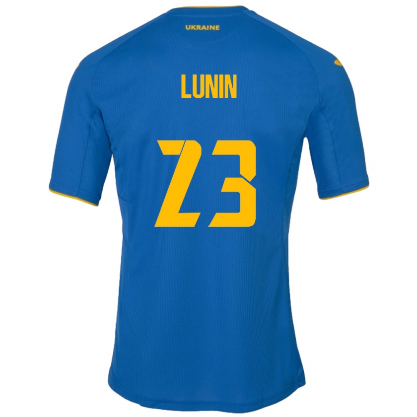 Kandiny Miesten Ukraina Andriy Lunin #23 Sininen Vieraspaita 24-26 Lyhythihainen Paita T-Paita