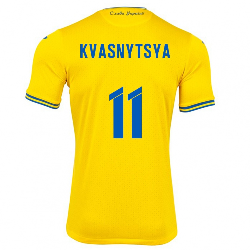 Kandiny Naisten Ukraina Ilya Kvasnytsya #11 Keltainen Kotipaita 24-26 Lyhythihainen Paita T-Paita