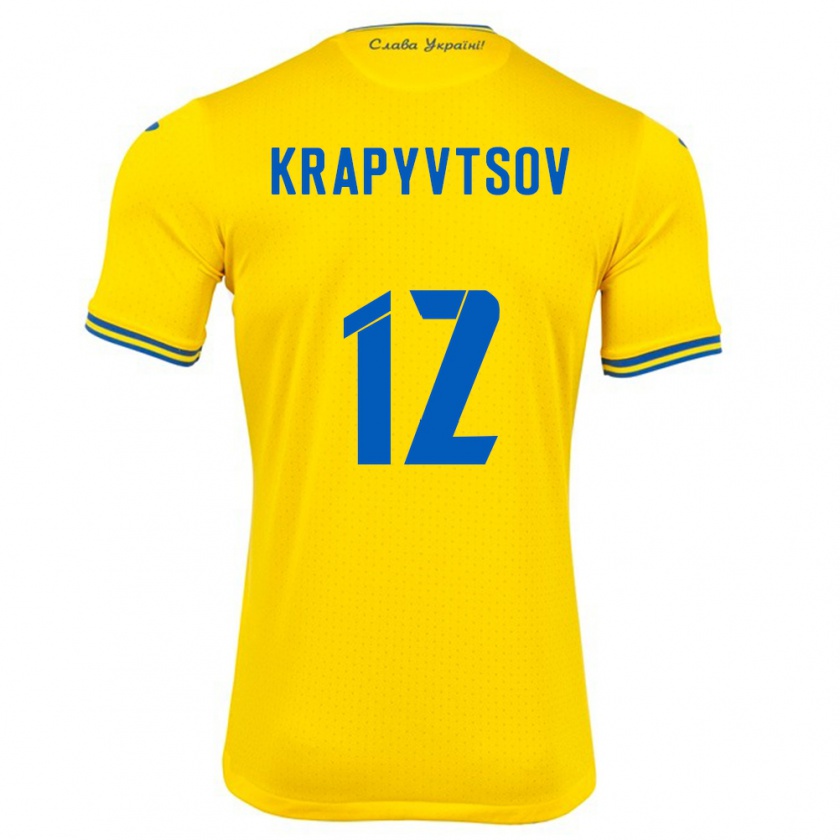 Kandiny Naisten Ukraina Vladyslav Krapyvtsov #12 Keltainen Kotipaita 24-26 Lyhythihainen Paita T-Paita