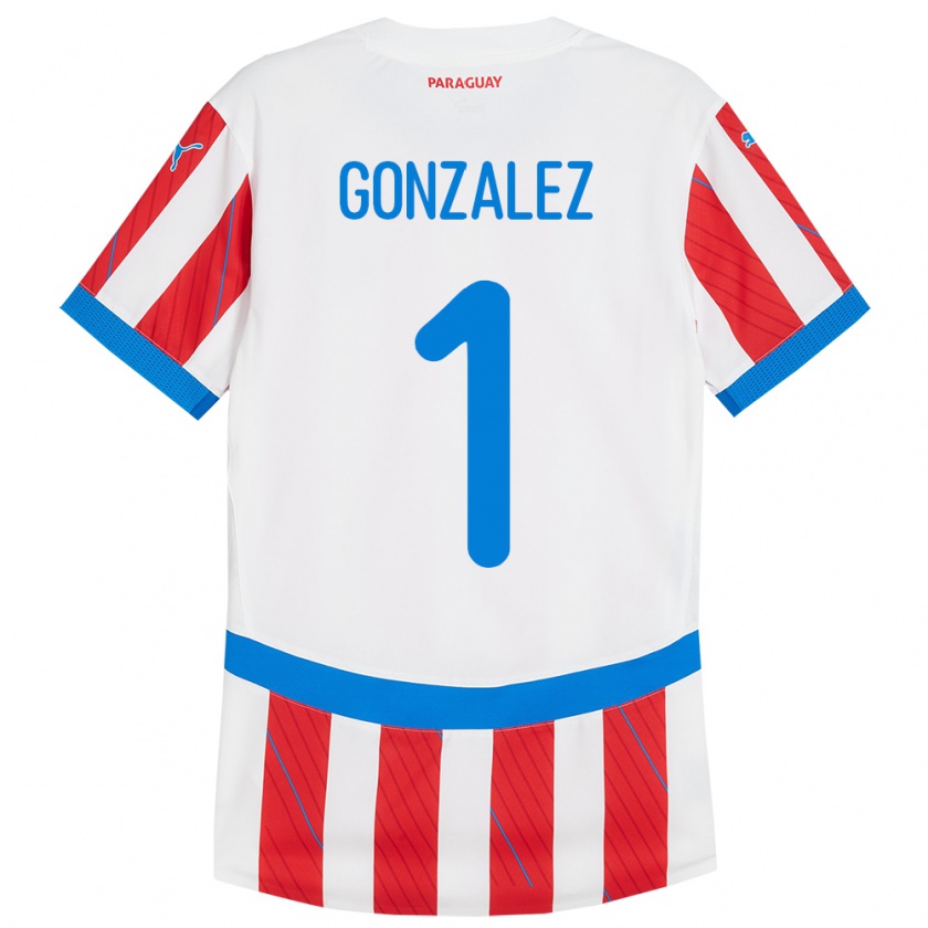 Kandiny Naisten Paraguay Ángel González #1 Valkoinen Punainen Kotipaita 24-26 Lyhythihainen Paita T-Paita