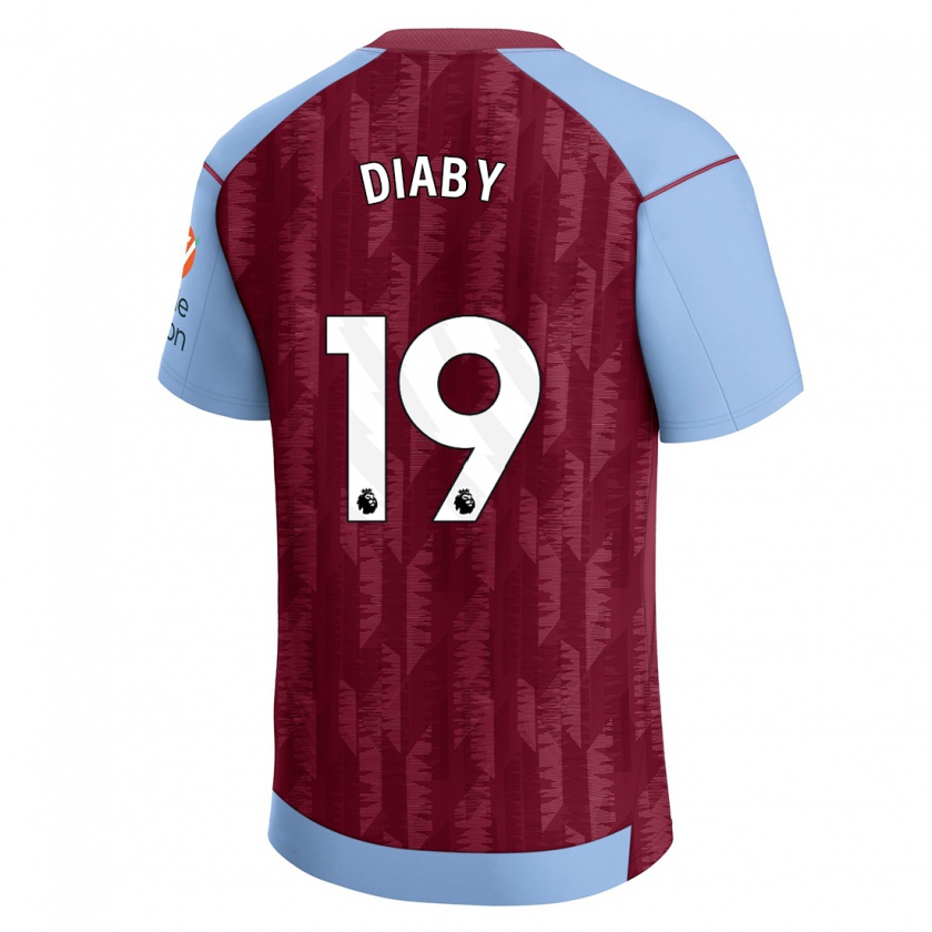 Kandiny Miesten Moussa Diaby #19 Claret Blue Kotipaita 2023/24 Lyhythihainen Paita T-Paita