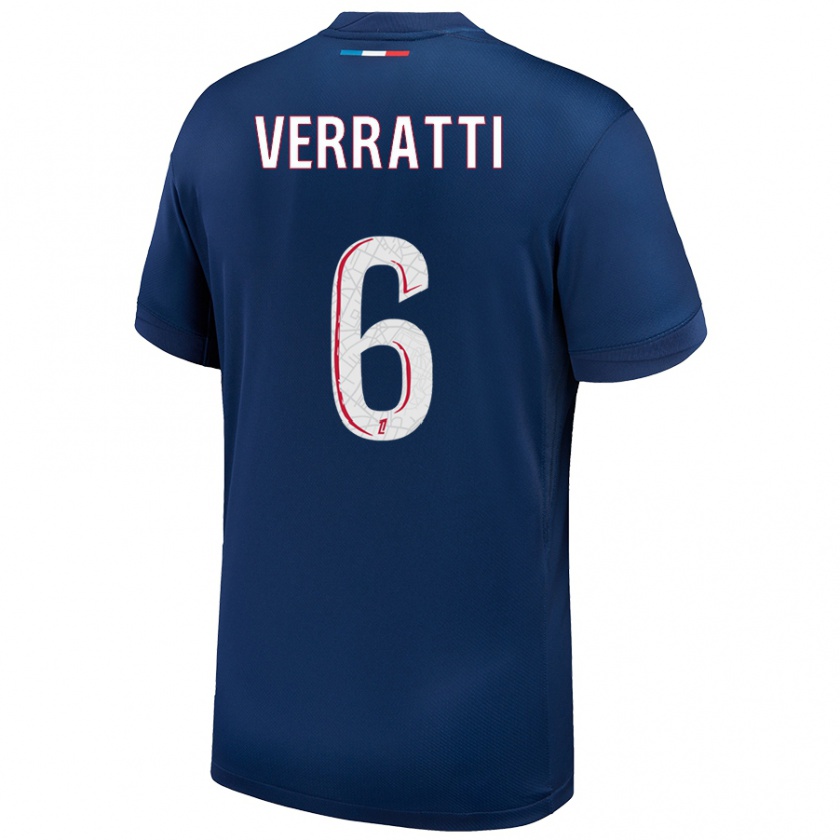 Kandiny Lapset Marco Verratti #6 Tummansininen Valkoinen Kotipaita 2024/25 Lyhythihainen Paita T-Paita