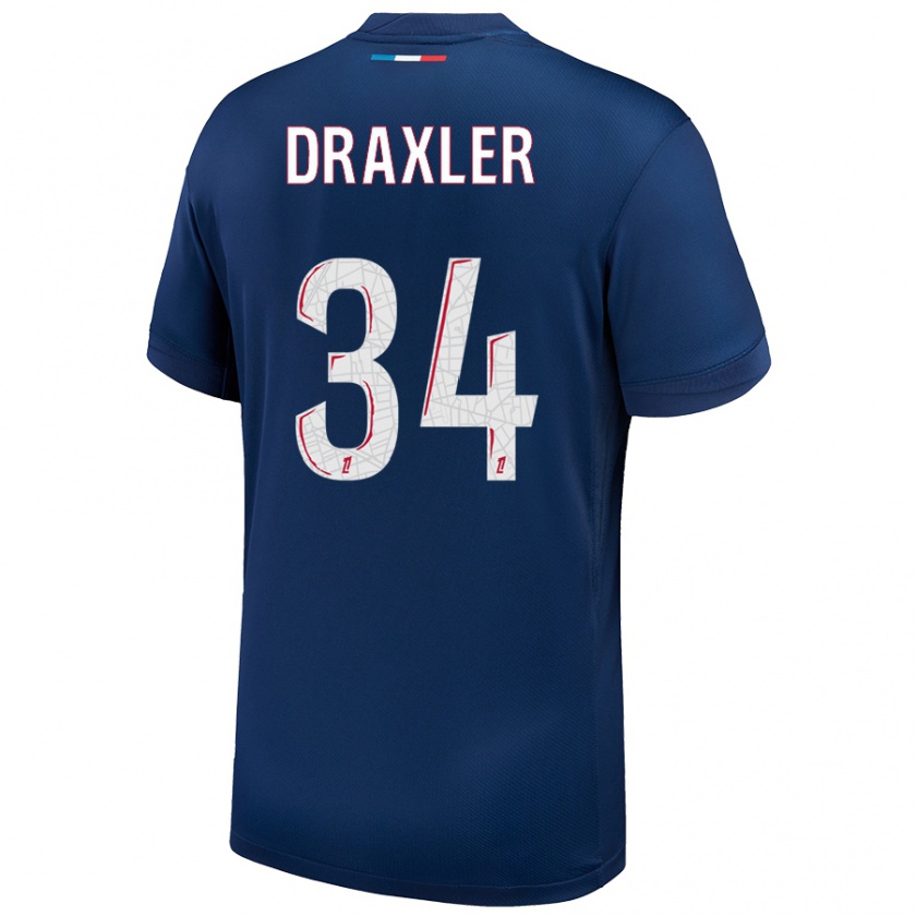 Kandiny Miesten Julian Draxler #34 Tummansininen Valkoinen Kotipaita 2024/25 Lyhythihainen Paita T-Paita