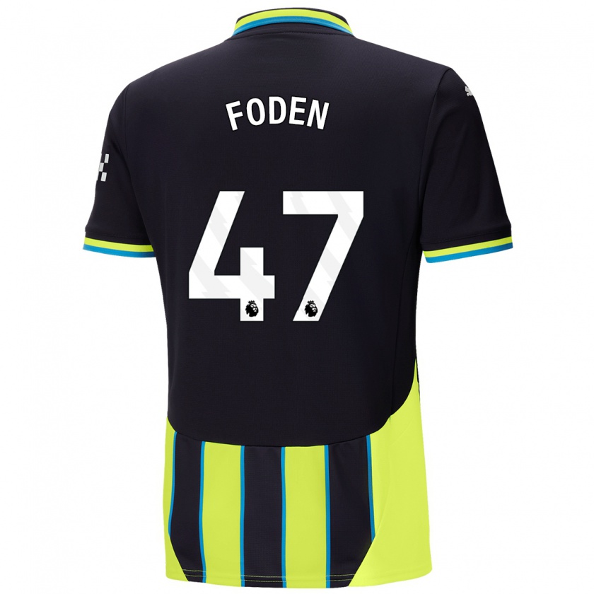 Kandiny Miesten Phil Foden #47 Sininen Keltainen Vieraspaita 2024/25 Lyhythihainen Paita T-Paita