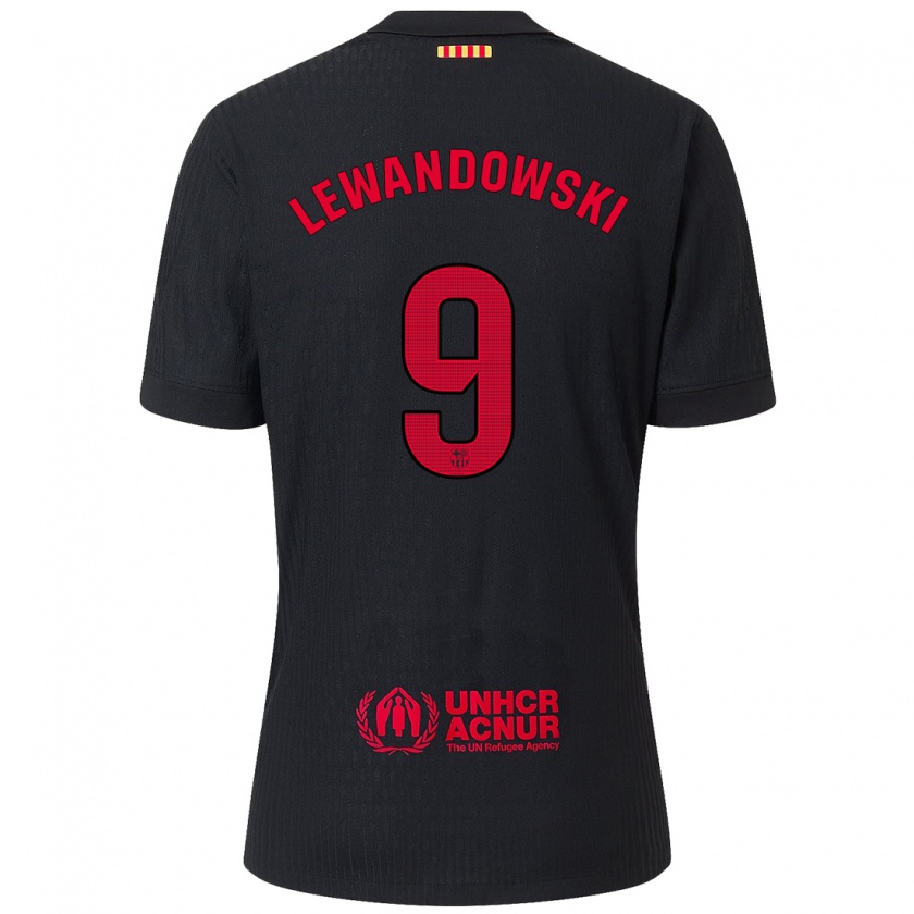 Kandiny Naisten Robert Lewandowski #9 Musta Punainen Vieraspaita 2024/25 Lyhythihainen Paita T-Paita