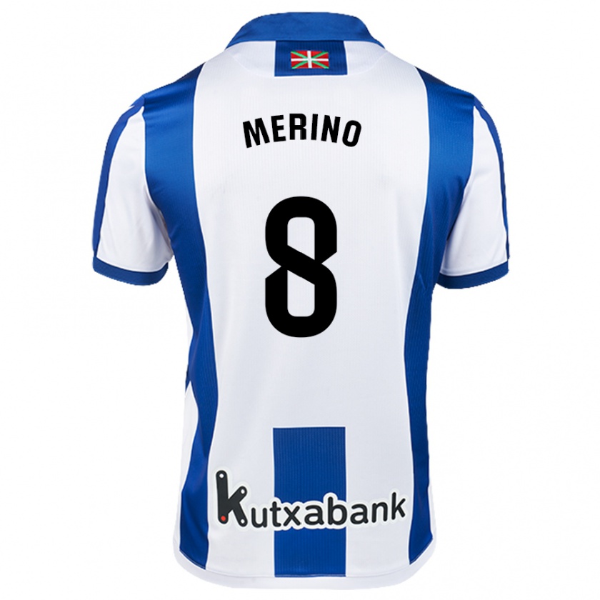 Kandiny Lapset Mikel Merino #8 Valkoinen Sininen Kotipaita 2024/25 Lyhythihainen Paita T-Paita