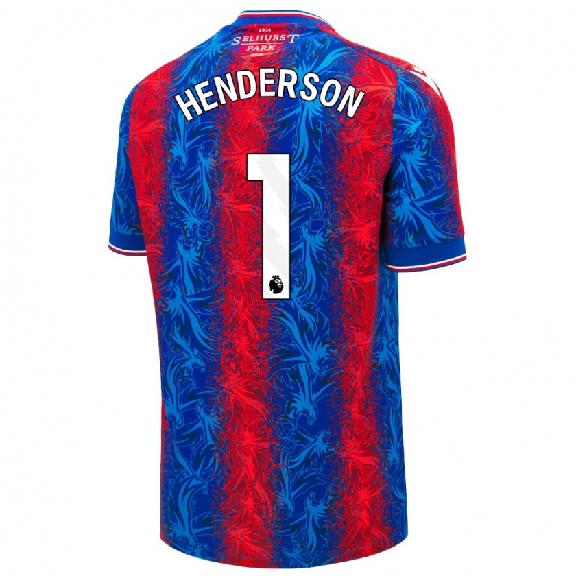 Kandiny Miesten Dean Henderson #1 Punaiset Siniset Raidat Kotipaita 2024/25 Lyhythihainen Paita T-Paita