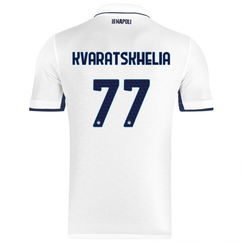 Kandiny Lapset Khvicha Kvaratskhelia #77 Valkoinen Royal Blue Vieraspaita 2024/25 Lyhythihainen Paita T-Paita