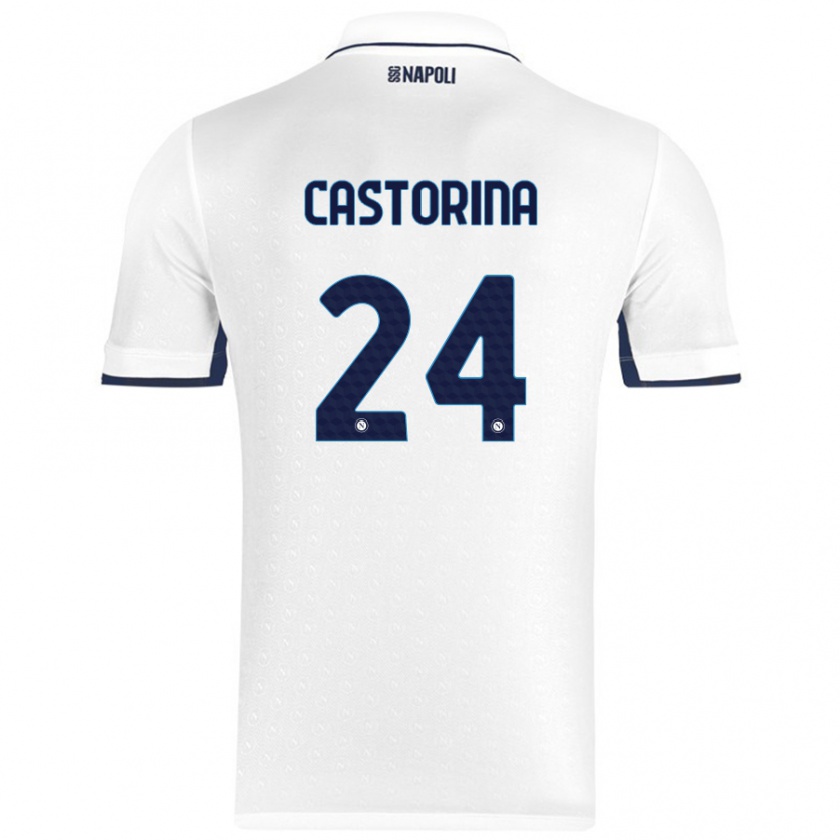 Kandiny Lapset Alessandro Castorina #24 Valkoinen Royal Blue Vieraspaita 2024/25 Lyhythihainen Paita T-Paita