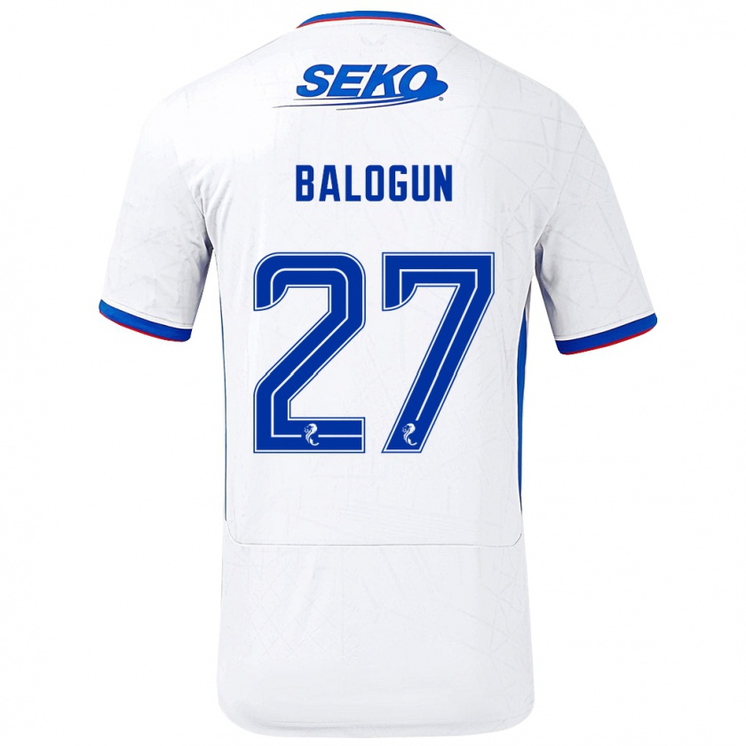 Kandiny Miesten Leon Balogun #27 Valkoinen Sininen Vieraspaita 2024/25 Lyhythihainen Paita T-Paita