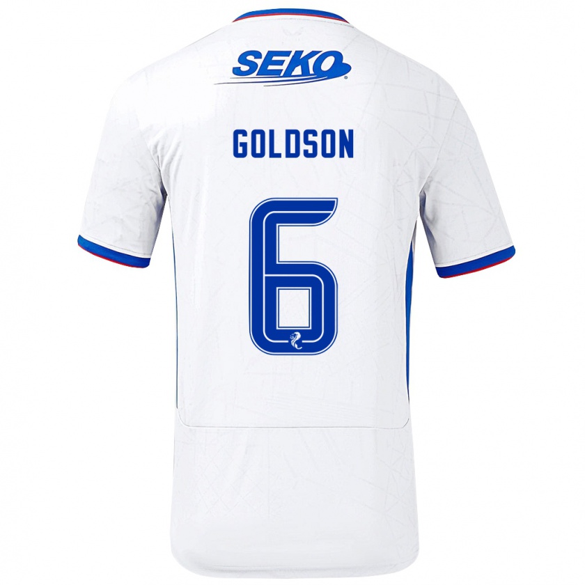 Kandiny Miesten Connor Goldson #6 Valkoinen Sininen Vieraspaita 2024/25 Lyhythihainen Paita T-Paita