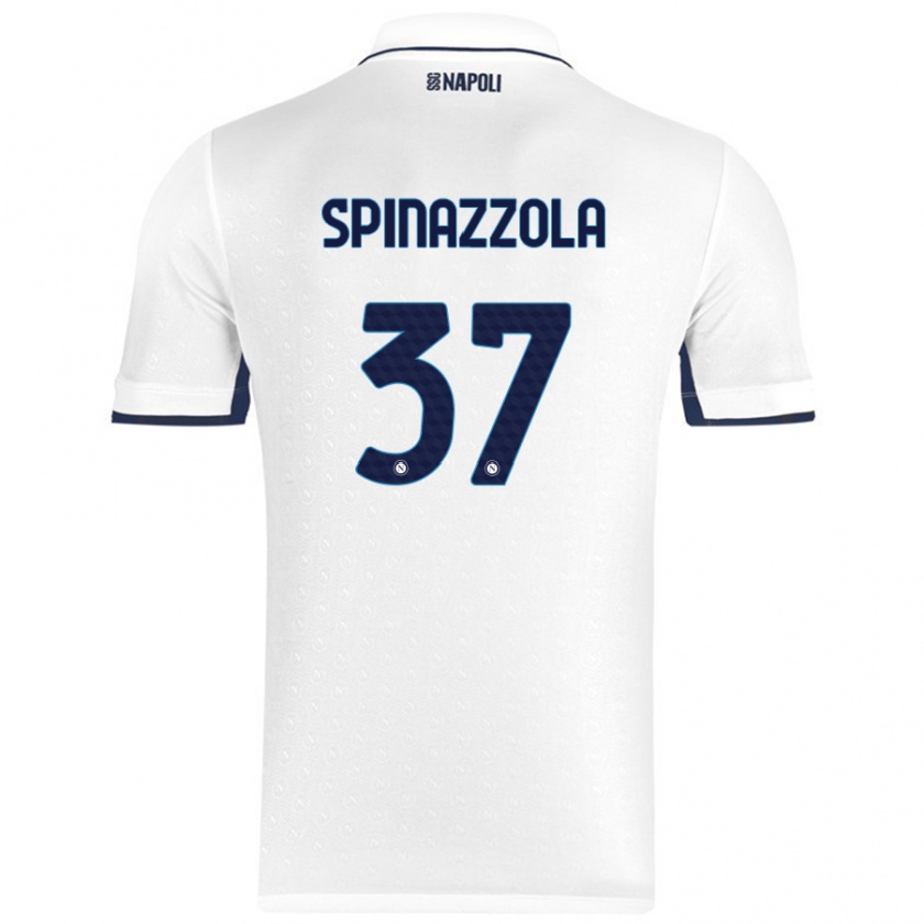 Kandiny Naisten Leonardo Spinazzola #37 Valkoinen Royal Blue Vieraspaita 2024/25 Lyhythihainen Paita T-Paita