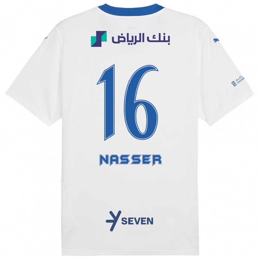 Kandiny Miesten Nasser Al-Dawsari #16 Valkoinen Sininen Vieraspaita 2024/25 Lyhythihainen Paita T-Paita