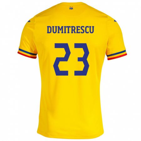 Kandiny Miesten Romania Andres Dumitrescu #23 Keltainen Kotipaita 24-26 Lyhythihainen Paita T-Paita