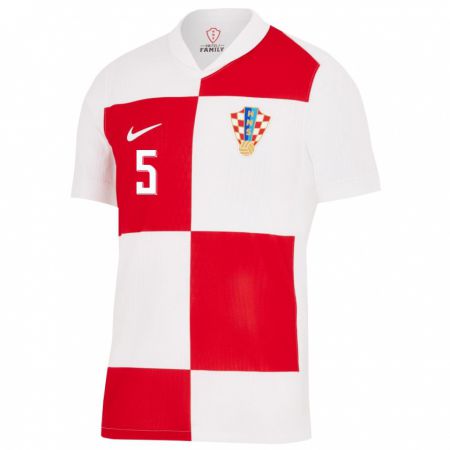 Kandiny Lapset Kroatia Maro Katinic #5 Valkoinen Punainen Kotipaita 24-26 Lyhythihainen Paita T-Paita