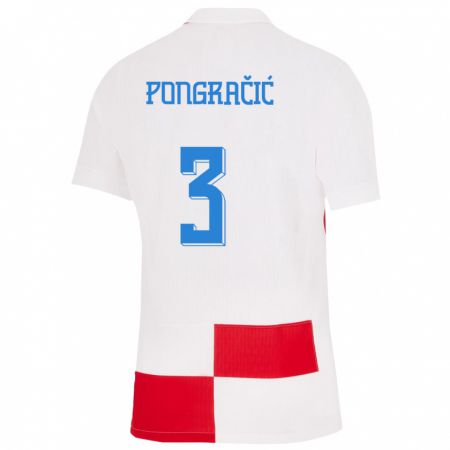 Kandiny Lapset Kroatia Marin Pongracic #3 Valkoinen Punainen Kotipaita 24-26 Lyhythihainen Paita T-Paita