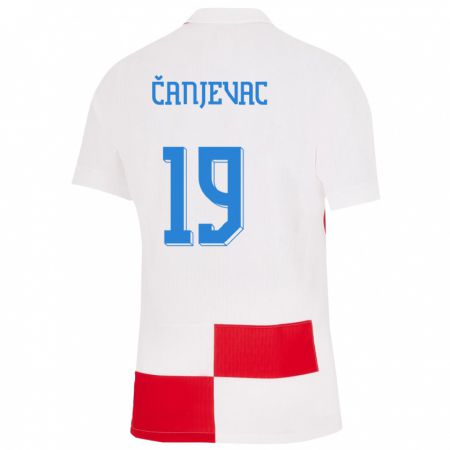 Kandiny Miesten Kroatia Janja Canjevac #19 Valkoinen Punainen Kotipaita 24-26 Lyhythihainen Paita T-Paita