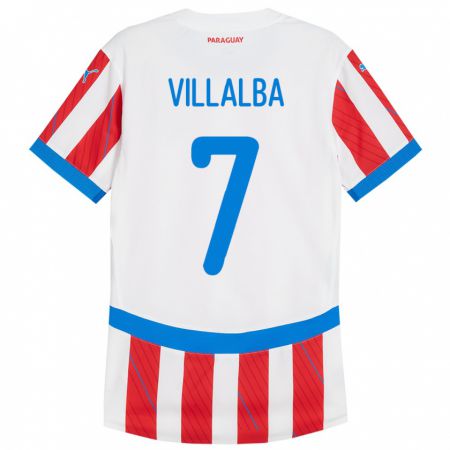 Kandiny Miesten Paraguay Rodrigo Villalba #7 Valkoinen Punainen Kotipaita 24-26 Lyhythihainen Paita T-Paita