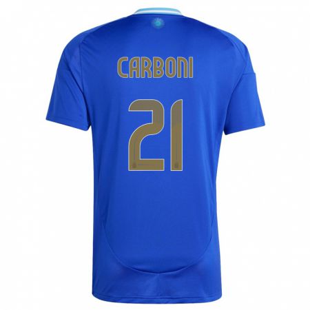 Kandiny Miesten Argentiina Valentin Carboni #21 Sininen Vieraspaita 24-26 Lyhythihainen Paita T-Paita