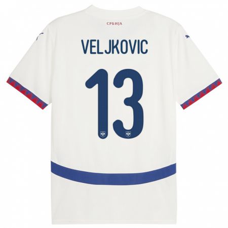 Kandiny Miesten Serbia Milos Veljkovic #13 Valkoinen Vieraspaita 24-26 Lyhythihainen Paita T-Paita