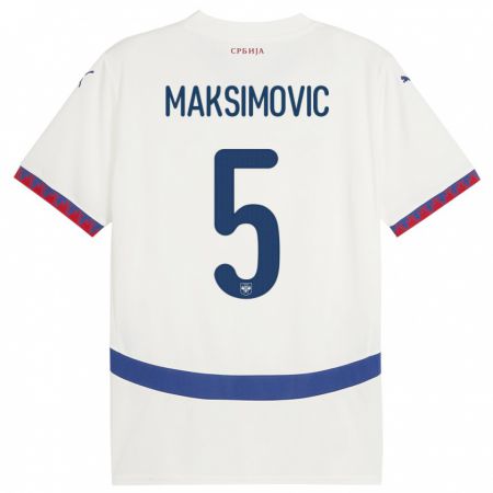 Kandiny Miesten Serbia Nemanja Maksimovic #5 Valkoinen Vieraspaita 24-26 Lyhythihainen Paita T-Paita