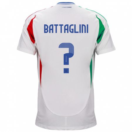 Kandiny Miesten Italia Pietro Battaglini #0 Valkoinen Vieraspaita 24-26 Lyhythihainen Paita T-Paita