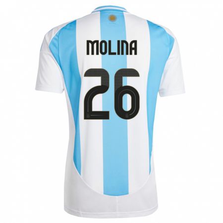 Kandiny Naisten Argentiina Nahuel Molina #26 Valkoinen Sininen Kotipaita 24-26 Lyhythihainen Paita T-Paita