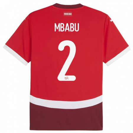 Kandiny Naisten Sveitsi Kevin Mbabu #2 Punainen Kotipaita 24-26 Lyhythihainen Paita T-Paita