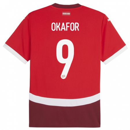 Kandiny Naisten Sveitsi Noah Okafor #9 Punainen Kotipaita 24-26 Lyhythihainen Paita T-Paita