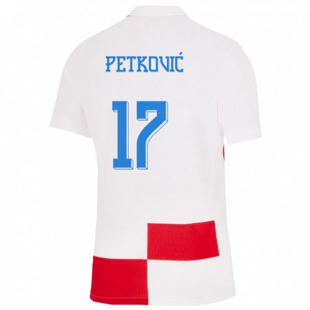 Kandiny Naisten Kroatia Bruno Petkovic #17 Valkoinen Punainen Kotipaita 24-26 Lyhythihainen Paita T-Paita