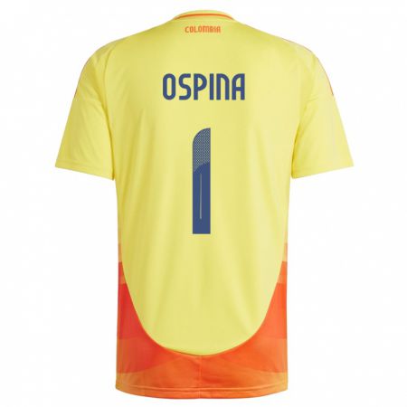 Kandiny Naisten Kolumbia David Ospina #1 Keltainen Kotipaita 24-26 Lyhythihainen Paita T-Paita