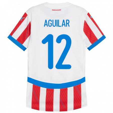 Kandiny Naisten Paraguay Alfredo Aguilar #12 Valkoinen Punainen Kotipaita 24-26 Lyhythihainen Paita T-Paita