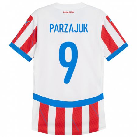 Kandiny Naisten Paraguay Kevin Parzajuk #9 Valkoinen Punainen Kotipaita 24-26 Lyhythihainen Paita T-Paita