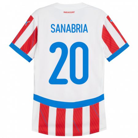 Kandiny Naisten Paraguay Tobías Sanabria #20 Valkoinen Punainen Kotipaita 24-26 Lyhythihainen Paita T-Paita