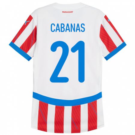 Kandiny Naisten Paraguay Víctor Cabañas #21 Valkoinen Punainen Kotipaita 24-26 Lyhythihainen Paita T-Paita