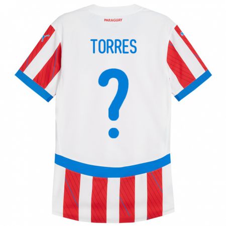 Kandiny Naisten Paraguay Diego Torres #0 Valkoinen Punainen Kotipaita 24-26 Lyhythihainen Paita T-Paita