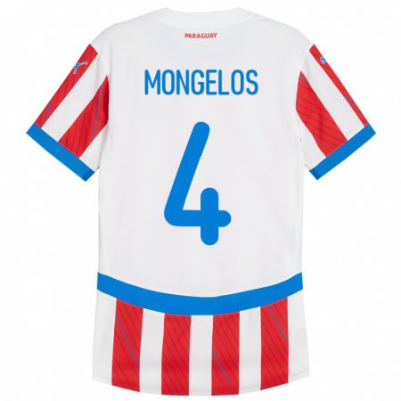 Kandiny Naisten Paraguay Rolando Mongelós #4 Valkoinen Punainen Kotipaita 24-26 Lyhythihainen Paita T-Paita