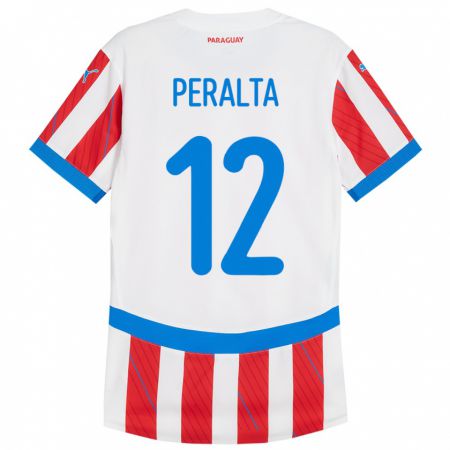 Kandiny Naisten Paraguay Jesús Peralta #12 Valkoinen Punainen Kotipaita 24-26 Lyhythihainen Paita T-Paita