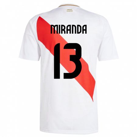 Kandiny Naisten Peru Yoselin Miranda #13 Valkoinen Kotipaita 24-26 Lyhythihainen Paita T-Paita